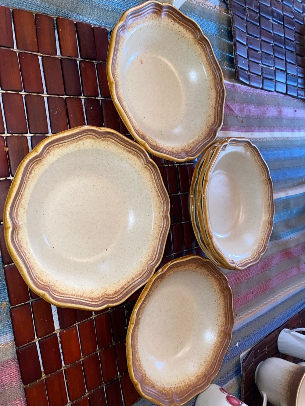 Vintage 1970’s Mikasa Stoneware Brown and Cream Scalloped Rim Soup/Cereal Bowls